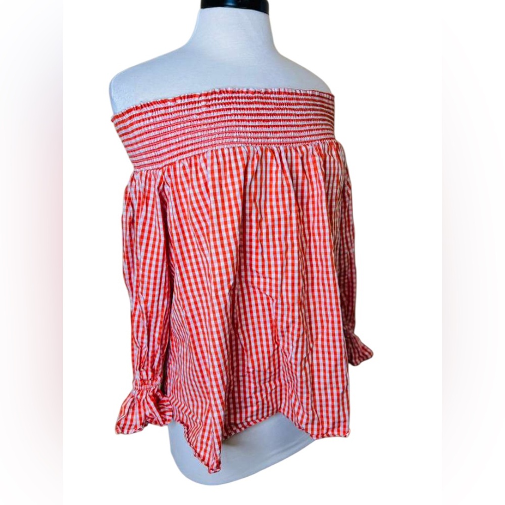 Soprano Red Checkered Off-Shoulder Blouse